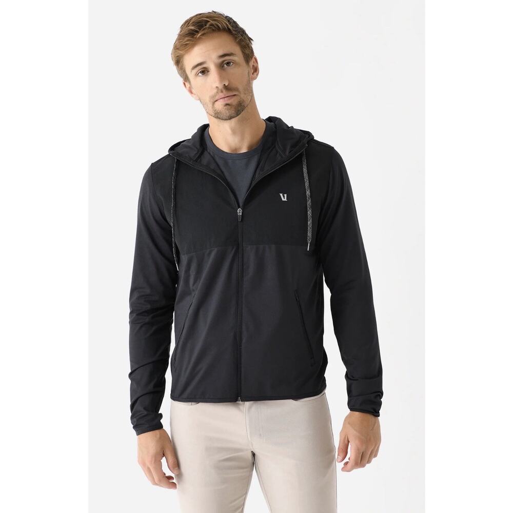 Vuori Sunday Element Jacket Black Gray Hooded Zip Performance Apparel Men's Sz M
